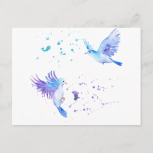 Carte Postale Aquarelle Abstraite Flying Blue Birds