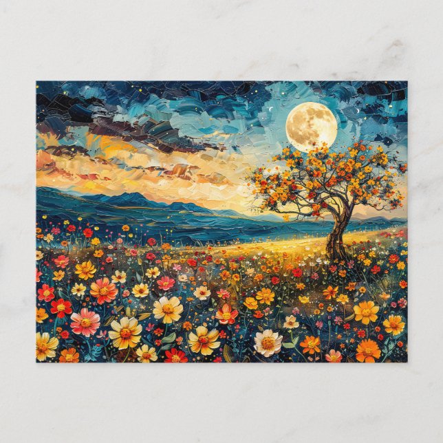 Carte Postale Aquarelle Abstraite illustration de la pleine lune (Devant)