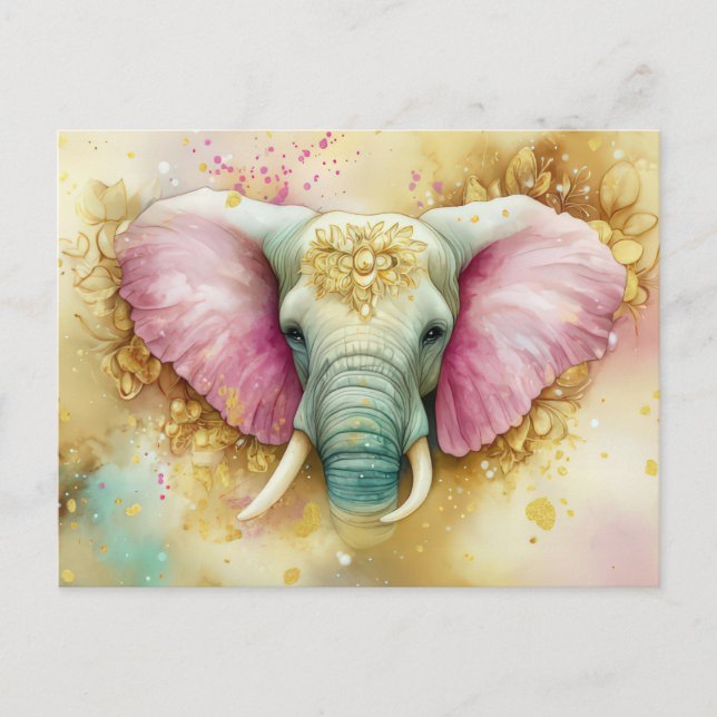 Carte Postale Aquarelle abstraite Illustration d'un éléphant (Devant)