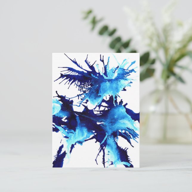 Carte Postale Aquarelle Abstraite splash bleu (Debout devant)
