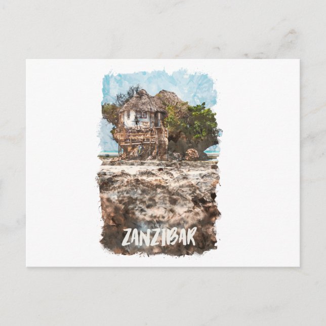 Carte Postale Aquarelle Afrique de Zanzibar (Devant)