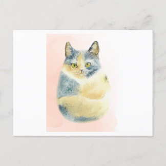 Carte Postale Aquarelle amusante d'un chat moelleux