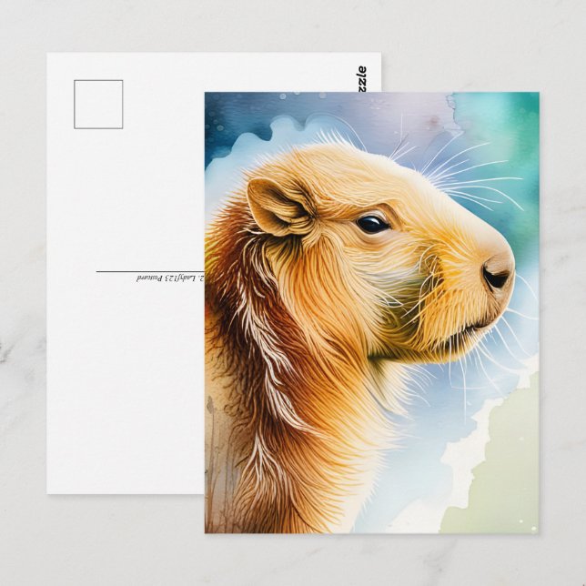 Carte Postale Aquarelle Animaux, Capybara, Post-croisement (Devant / Derrière)