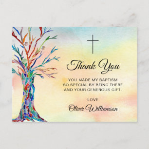 Carte Postale Aquarelle Arbre Baptême Christening Merci