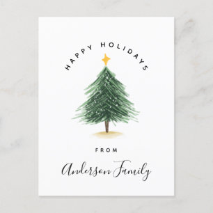 Carte Postale Aquarelle Arbre de Noël Joyeux Fêtes Salutations