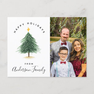 Carte Postale Aquarelle Arbre de Noël Joyeux jours fériés Photo