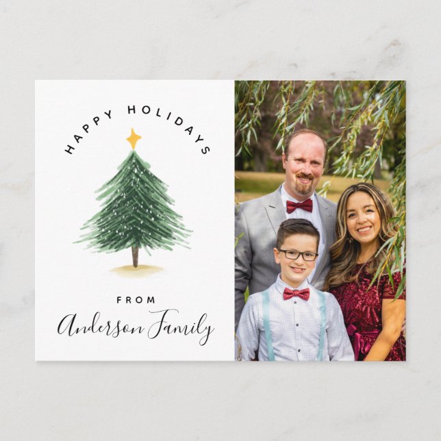 Carte Postale Aquarelle Arbre de Noël Joyeux jours fériés Photo (Devant)