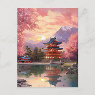 Carte Postale Aquarelle Arrière - plan paysage japonais