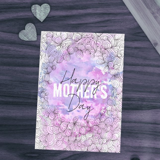 Carte Postale Aquarelle Artistique violet Encre Noire Fête des M (Créateur téléchargé)