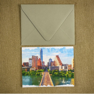 Carte Postale Aquarelle Austin Texas Vintage voyage City
