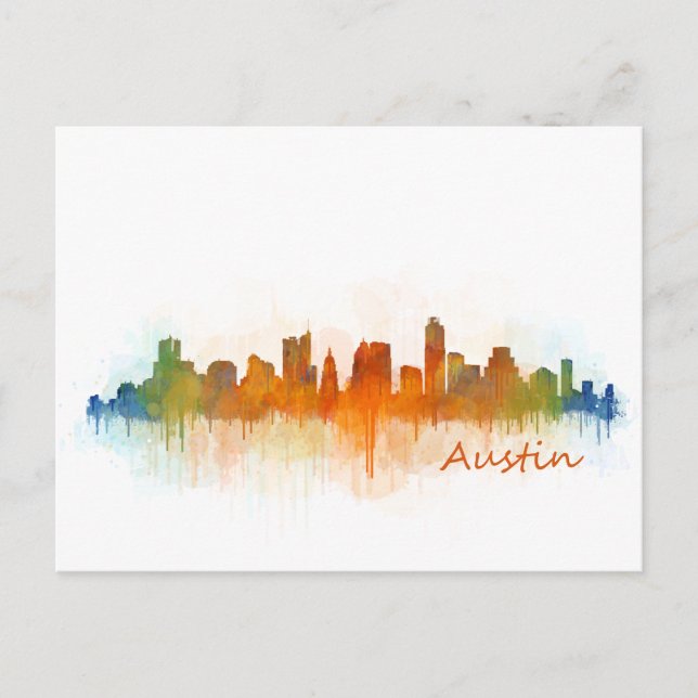 Carte Postale Aquarelle Austin Texas Watercolor v3 (Devant)