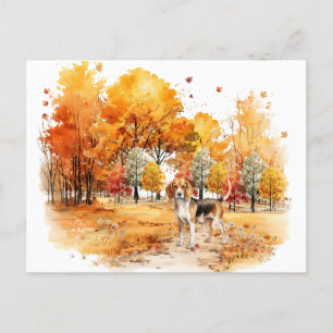 Carte Postale Aquarelle Automne Chien Design - Beagle
