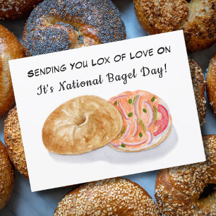 Carte Postale Aquarelle Bagels Fumée Saumon Jour National Bagel