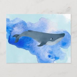 Carte Postale Aquarelle Baleine Bleu Océan Plage Bleu Aqua