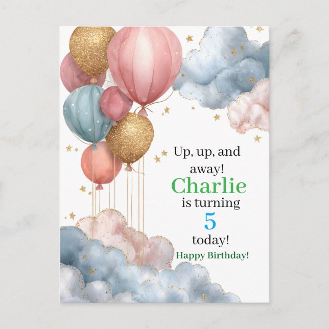 Carte Postale Aquarelle Ballons à air chaud et nuages de Parties (Devant)
