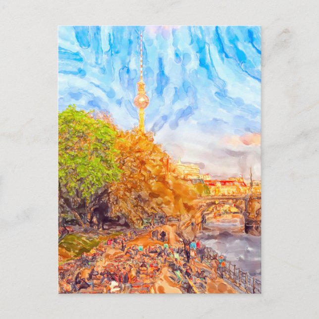 Carte Postale Aquarelle Berlin. Humeur du soir dans le parc Monb (Devant)