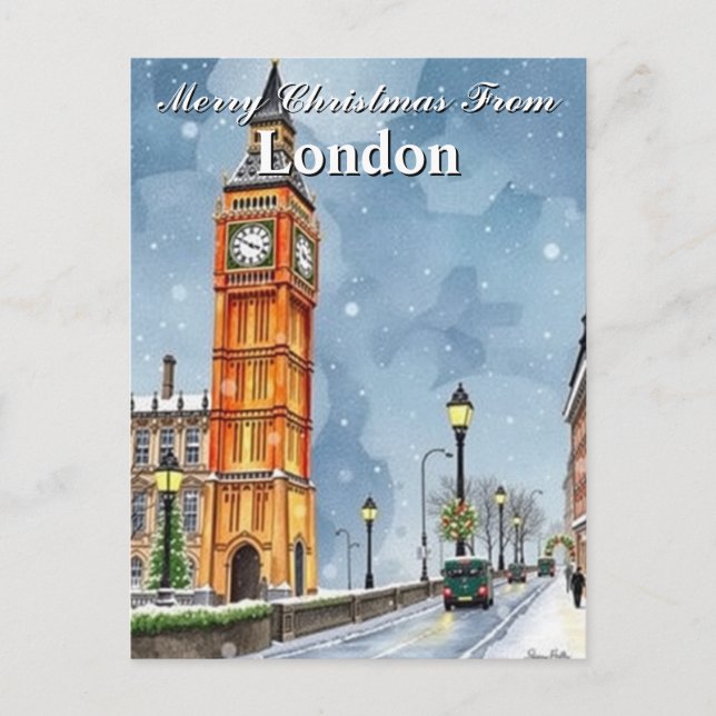 Carte Postale Aquarelle Big Ben Londres Noël (Devant)