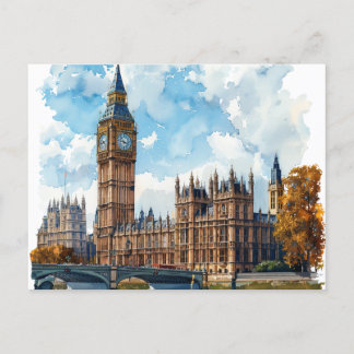 Carte Postale Aquarelle Big Ben Westminster Palace Londres