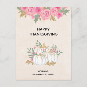 Carte Postale Aquarelle blanche et or Citrouille Thankesgiving