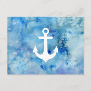 Carte Postale Aquarelle blanche Fille Ancre marine