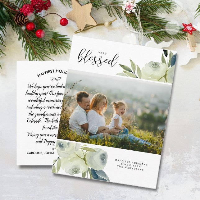Carte Postale Aquarelle blanche Floral Bienheureux Photo de vaca (Créateur téléchargé)