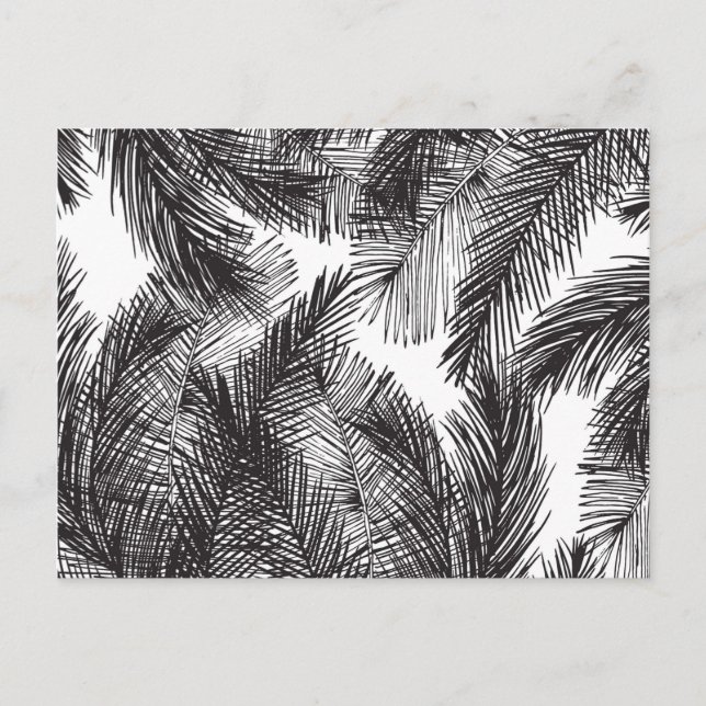 Carte Postale Aquarelle blanche noire peinte à la main palmiers (Devant)