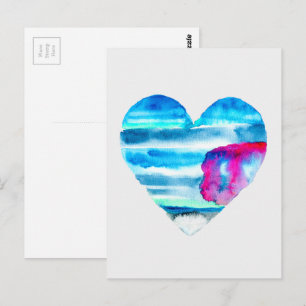Carte Postale Aquarelle bleu coeur mignon