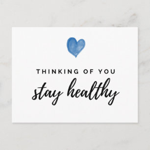 Carte Postale Aquarelle Bleu Coeur Penser à vous rester en santé