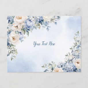 Carte Postale Aquarelle bleu Dusty Fleurs d'ivoire Feuille Rusti