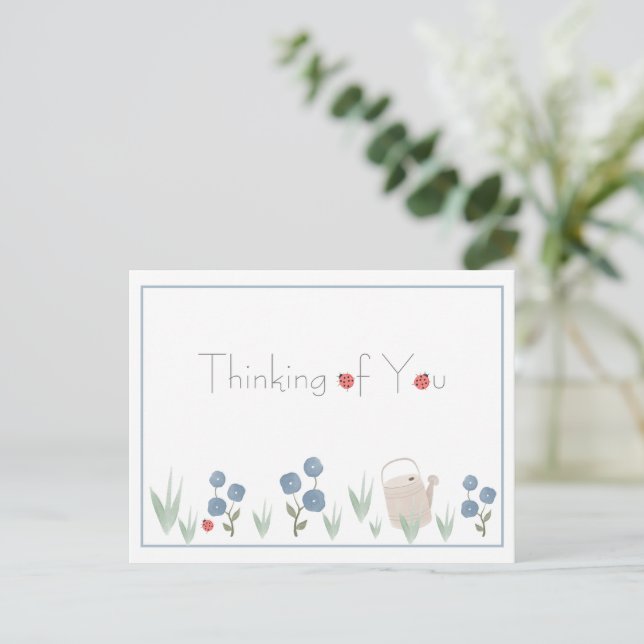 Carte Postale Aquarelle bleu Dusty Floral Penser à vous (Debout devant)