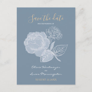 Carte Postale Aquarelle bleu Dusty Rose doré Enregistrer la date