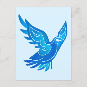 Carte Postale Aquarelle bleu et blanc Peace Dove