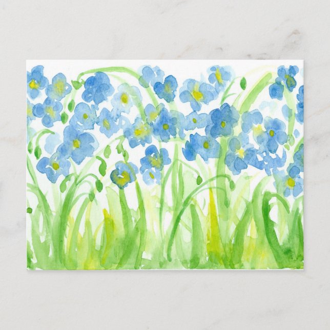 Carte Postale Aquarelle bleu Fleur sauvage lin Botanique (Devant)