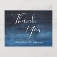 Aquarelle bleu marine Merci Mariage moderne