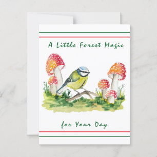 Carte Postale Aquarelle bleu Tit et vol Agaric