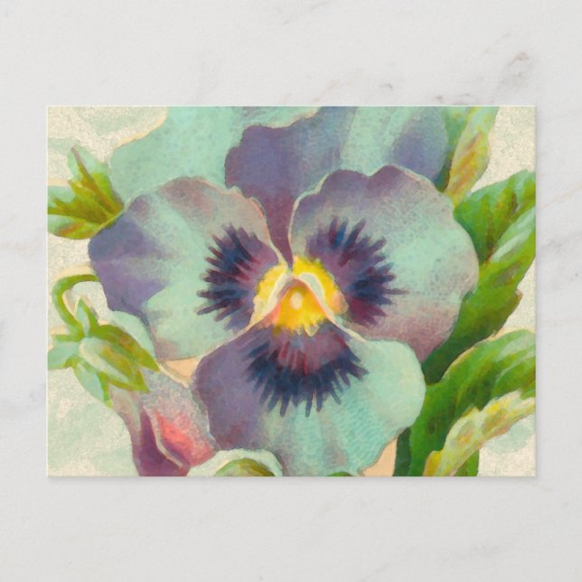 Carte Postale Aquarelle bleu Vintage Pansy (Devant)