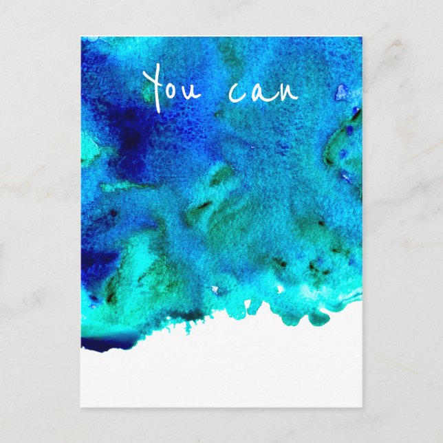 Carte Postale Aquarelle bleue marbre abstrait Vous pouvez citer (Devant)