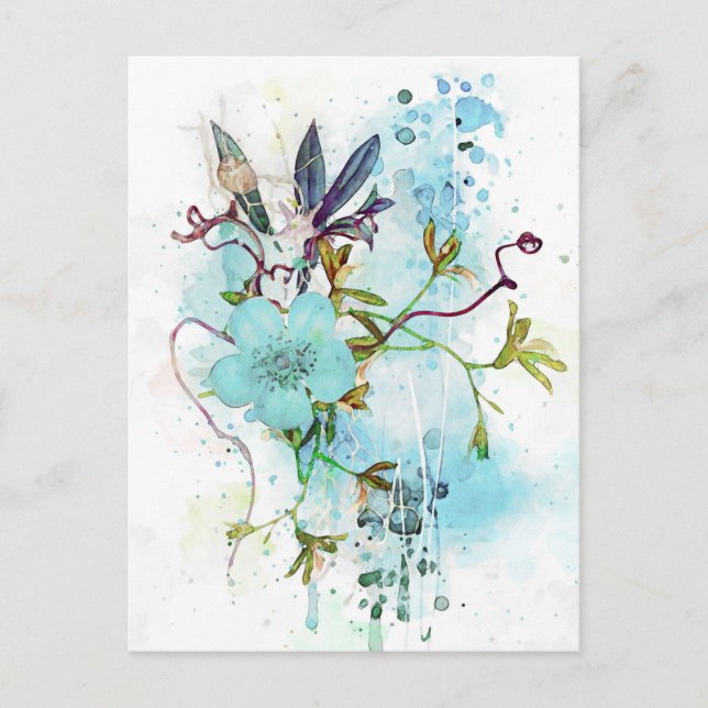 Carte Postale Aquarelle bleue Pastel Floral (Devant)