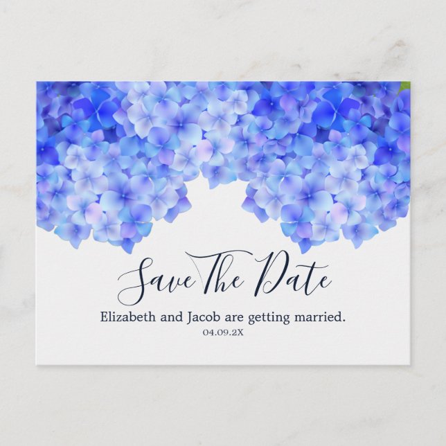 Carte Postale Aquarelle Blue Hydrangea Enregistrer la date (Devant)