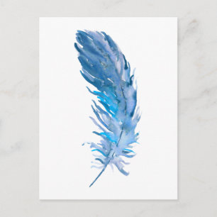 Carte Postale Aquarelle Boho Blue Feather