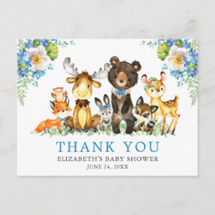 Carte Postale Aquarelle Bois Animaux Baby shower Bleu