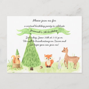 Carte Postale Aquarelle Bois Animaux Fête d'anniversaire virtuel
