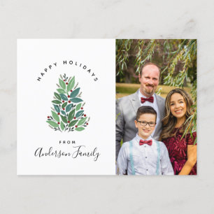 Carte Postale Aquarelle Botanique Arbre de Noël Salutation photo