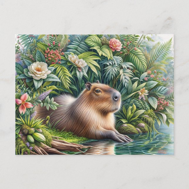 Carte Postale Aquarelle botanique de Capybara (Devant)