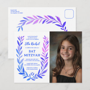 Carte Postale Aquarelle botanique PHOTO PERSONNALISÉE Bar Mitzva