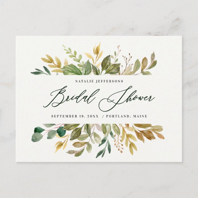 Carte Postale Aquarelle botanique vert or shower de mariage (Devant)