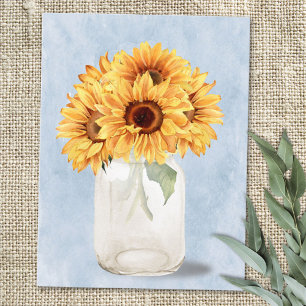 Carte Postale Aquarelle Bouquet de tournesol rustique dans Mason