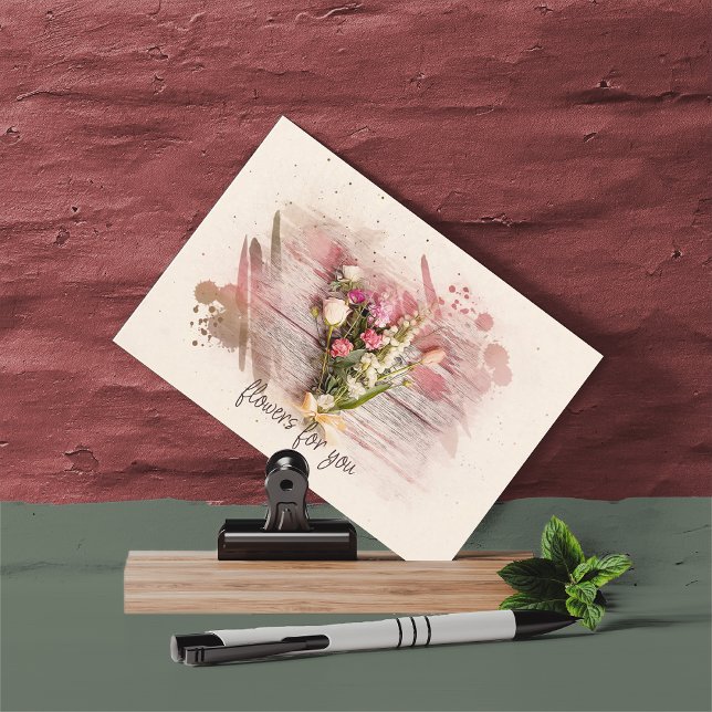 Carte Postale Aquarelle Bouquet floral rose et jaune (Créateur téléchargé)