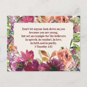 Carte Postale Aquarelle Bourgogne Floral Bible chrétienne Verse