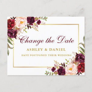 Carte Postale Aquarelle Bourgogne Floral Or Changer La Date
